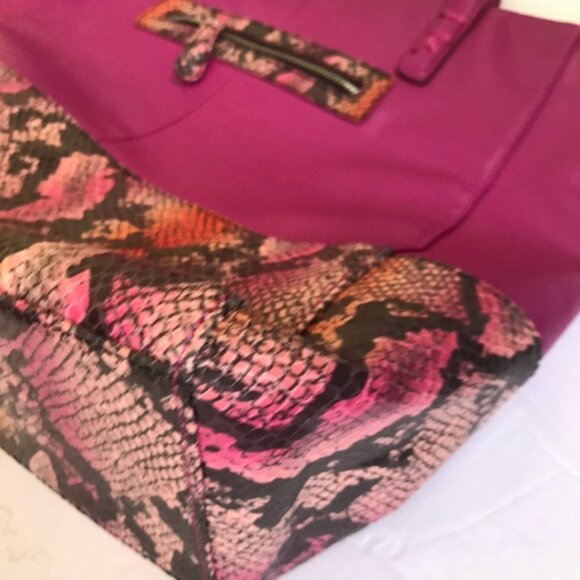 Kate Landry NEW Leather Snake Animal Print Tote Bag Shoulder Satchel FOB Pink - Picture 14 of 16